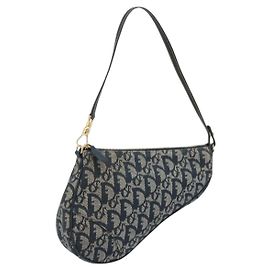 Christian Dior Trotter Canvas Saddle Pouch Navy Gold Auth 192762V - Jerrillo