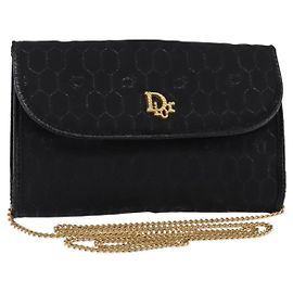 Christian Dior Honeycomb Canvas Chain Shoulder Bag Black Gold Auth BA5626 - Jerrillo