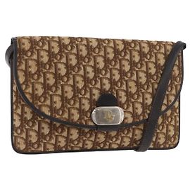 Christian Dior Trotter Canvas Shoulder Bag Beige Gold Auth 182812 - Jerrillo