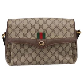 GUCCI GG Supreme Web Sherry Line Bag PVC Beige Gold 164 02 084 Auth 207146 - Jerrillo