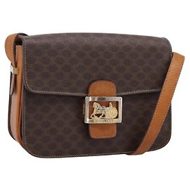 Céline CELINE Macadam Canvas Horse Carriage Bag PVC Leather Brown Gold Auth 208243 - Jerrillo