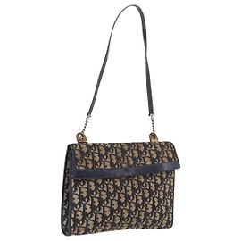Christian Dior Trotter Canvas Shoulder Bag Navy Gold Auth 208265 - Jerrillo