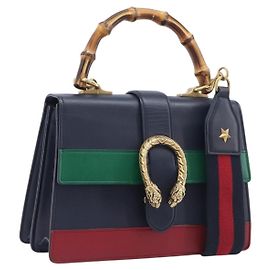 GUCCI Dionysos Bamboo Sherry Line Bag Leather 2way Navy 448075 Auth 208278M - Jerrillo