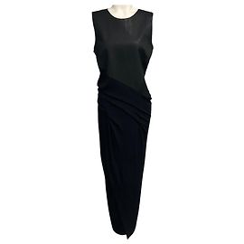 Abito midi senza maniche Donna Karan in pelle di agnello e jersey elasticizzato nero