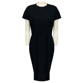 Vestido midi de crepe de manga curta Victoria Beckham preto com fecho de correr nas costas