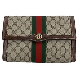 Gucci Vintage Brown Canvas Ophidia Web Stripe Parfums 20 Clutch Bag