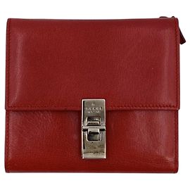 Gucci Vintage Portemonnaie aus rotem Leder mit silbernem Metallverschluss