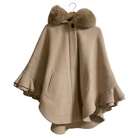 Autre Marque Cappotto Poncho in Ponte e Pelliccia di Volpe Blu Sov