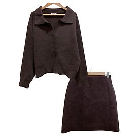 Autre Marque Fray I.D Raccoon Double Face Polo Pullover Strick-Minirock-Set