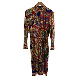 Leonard Kleid mit Paisley-Print, Stehkragen und Gürtel