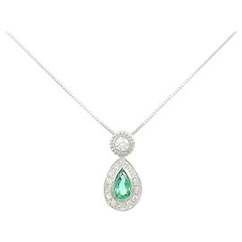 Autre Marque Platin PT900 PT850 Smaragd Diamant Halskette