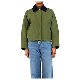 Apc Giacca cropped verde armata con colletto in velluto a coste - size UK 8