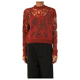 Alexander Wang Camisola cropped de malha jacquard transparente vermelha e preta - size S