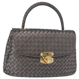 BOTTEGA VENETA INTRECCIATO Hand Bag Leather Gray Gold