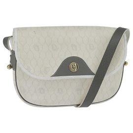 Christian Dior Honeycomb Canvas Shoulder Bag PVC White gold