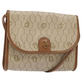 Christian Dior Honeycomb Canvas Shoulder Bag PVC Beige Gold