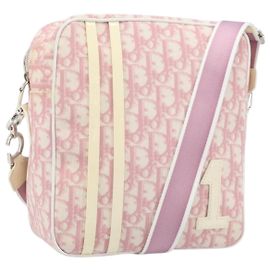 Christian Dior Trotter Canvas Schultertasche PVC Pink Silber