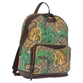 GUCCI GG Supreme Web Sherry Line Backpack PVC Bengal Beige 428027