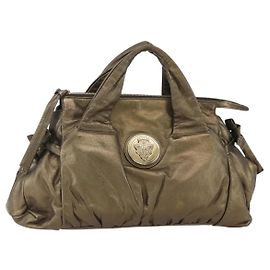 GUCCI Histeria Hand Bag Leather Gold Tone 197020