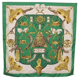 Hermès HERMES Pañuelo Carre 90 ETRIERS Seda Verde