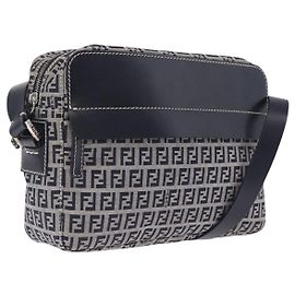 FENDI Sac à épaule en toile Zucchino Navy Silver