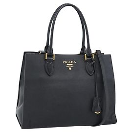 PRADA Hand Bag Safiano Leather 2way Black Gold