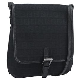 FENDI Bolso de Hombro de Lona Zucchino Negro Plata