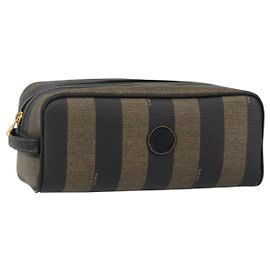 FENDI Pecan Canvas Clutch Bag PVC Black Brown gold