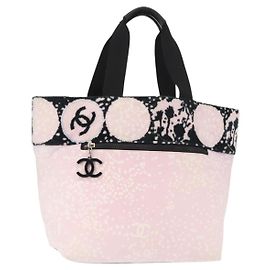 CHANEL Tote Bag Canvas Pink Silver CC