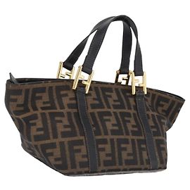 FENDI Zucca Canvas Hand Bag Black Brown