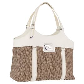 Christian Dior Trotter Canvas Tote Bag Beige Silver