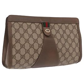 GUCCI GG Supreme Web Sherry Line Clutch Bag PVC Beige Gold 89 01 033