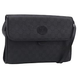 GUCCI GG Canvas Shoulder Bag Black Gold 004 49 0195