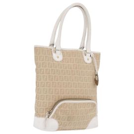 FENDI Zucchino Canvas Hand Bag Beige Gold