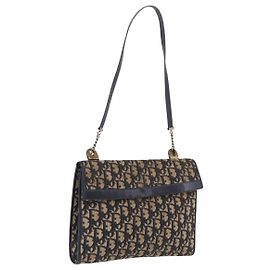 Christian Dior Trotter Canvas Shoulder Bag Navy Gold