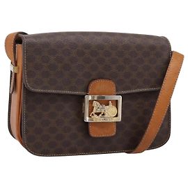 Céline CELINE Macadam Canvas Horse Carriage Bag PVC Leather Brown Gold