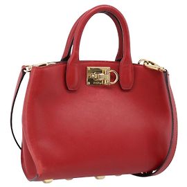 Salvatore Ferragamo Gancini Studio Bag Leather 2way Red Gold