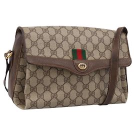 GUCCI GG Supreme Web Sherry Line Bag PVC Beige Gold 164 02 084