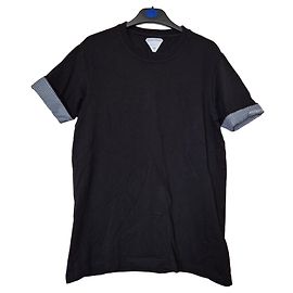 Bottega Veneta T-Shirt Schwarz mit gestreiften Bündchen - Größe S
