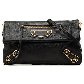 Clutch a Busta Balenciaga Motocross Classic Metallic Edge in pelle di capra nera con tracolla