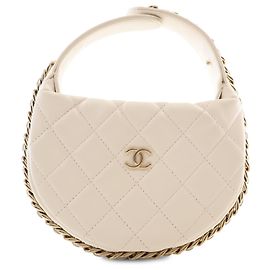 Chanel Mini Chain Around Pouch aus weißem gestepptem Lammleder