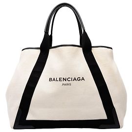 Balenciaga Cabas Tote L in tela bianca e blu navy
