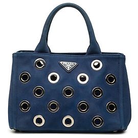 Borsa Satchel Prada Blue Small Canvas Canapa con occhielli