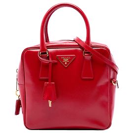 Prada Kleine Saffiano Vernice Quadratische Bauletto Satchel Rot