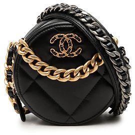Clutch rotonda Chanel 19 in lambskin nero con catena