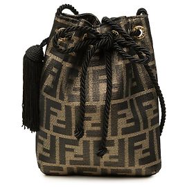 Fendi Brown Zucca Canvas Beuteltasche mit Kordelzug