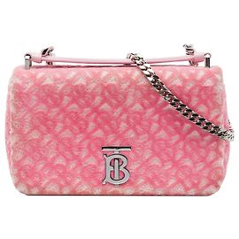 Borsa Satchel Lola Burberry in spugna rosa con monogramma TB Small