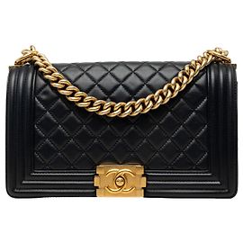 Chanel Black Old Medium Quilted Lambskin Boy Flap