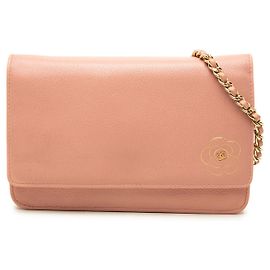 Chanel Pink CC Calfskin Camellia Wallet On Chain Geldbörse