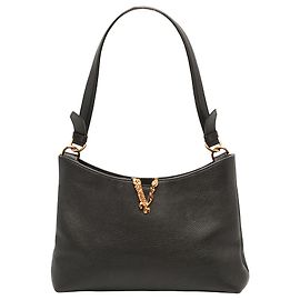 Versace Virtus Kleine Hobo-Tasche aus Leder in Schwarz